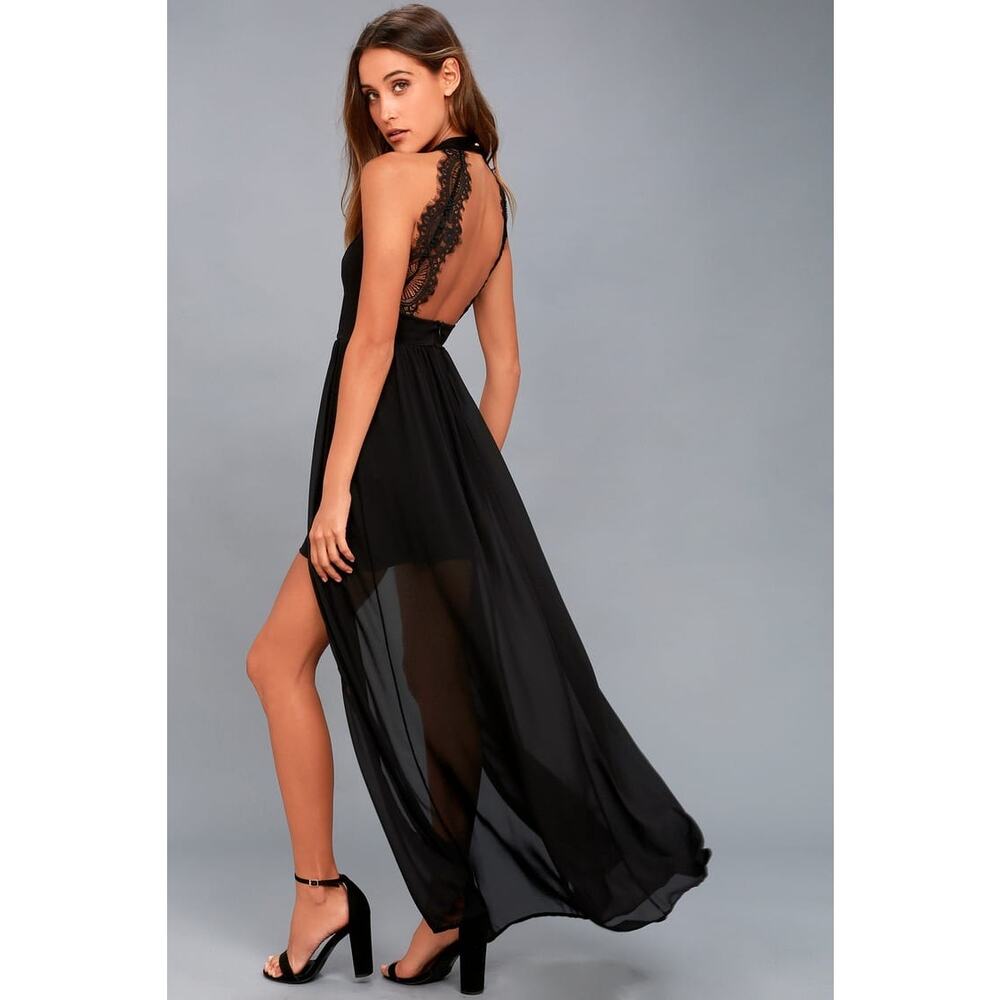 Lulus My Beloved Black Maxi Dress Lace Detail Halter Top - Picture 3 of 9